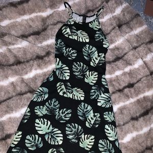 Black and Green Leaf-y Halter Dress (S)